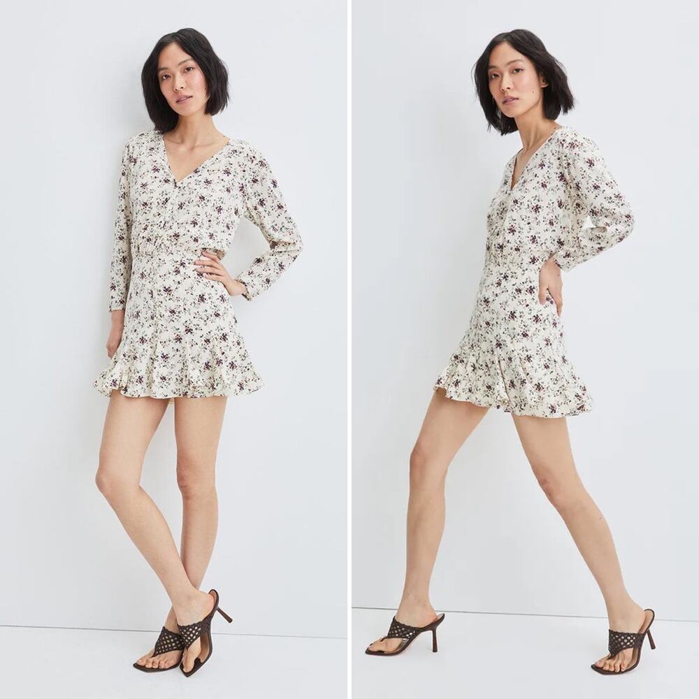 Veronica Beard Riggins Dress Whitestone Size 8 Silk Ivory Cream Floral Blouson - Picture 2 of 16